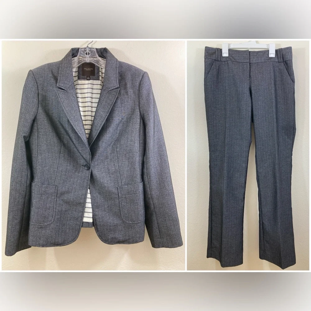 The Limited Gray Single Button Blazer Size M Pinstripe Career Jacket